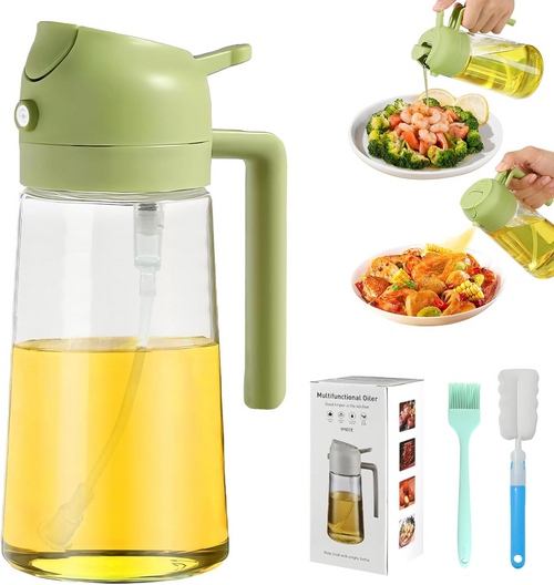 2 In 1 Oil Dispenser And Oil Sprayer,500ml 2 in 1 Glass Oil Sprayer and Dispenser Bottle, Premium Nozzle, Multi Color (2 IN 1 OIL DISPENSER AND SPRAYER)
