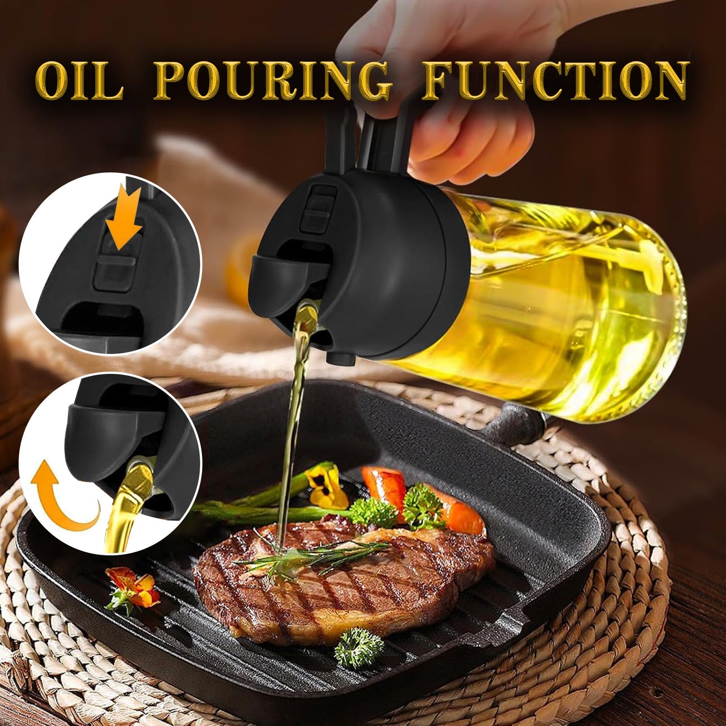 2 In 1 Oil Dispenser And Oil Sprayer,500ml 2 in 1 Glass Oil Sprayer and Dispenser Bottle, Premium Nozzle, Multi Color (2 IN 1 OIL DISPENSER AND SPRAYER)