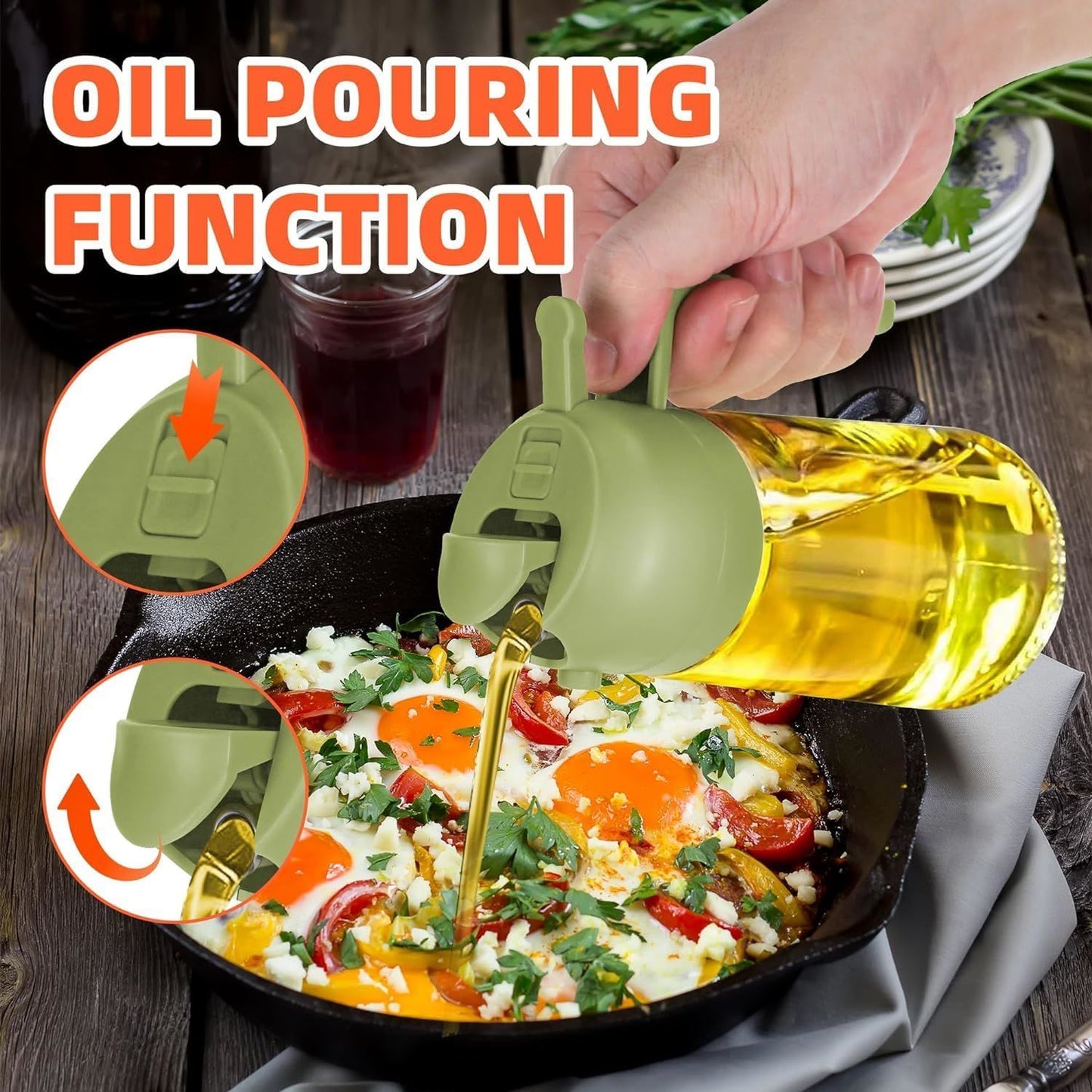 2 In 1 Oil Dispenser And Oil Sprayer,500ml 2 in 1 Glass Oil Sprayer and Dispenser Bottle, Premium Nozzle, Multi Color (2 IN 1 OIL DISPENSER AND SPRAYER)
