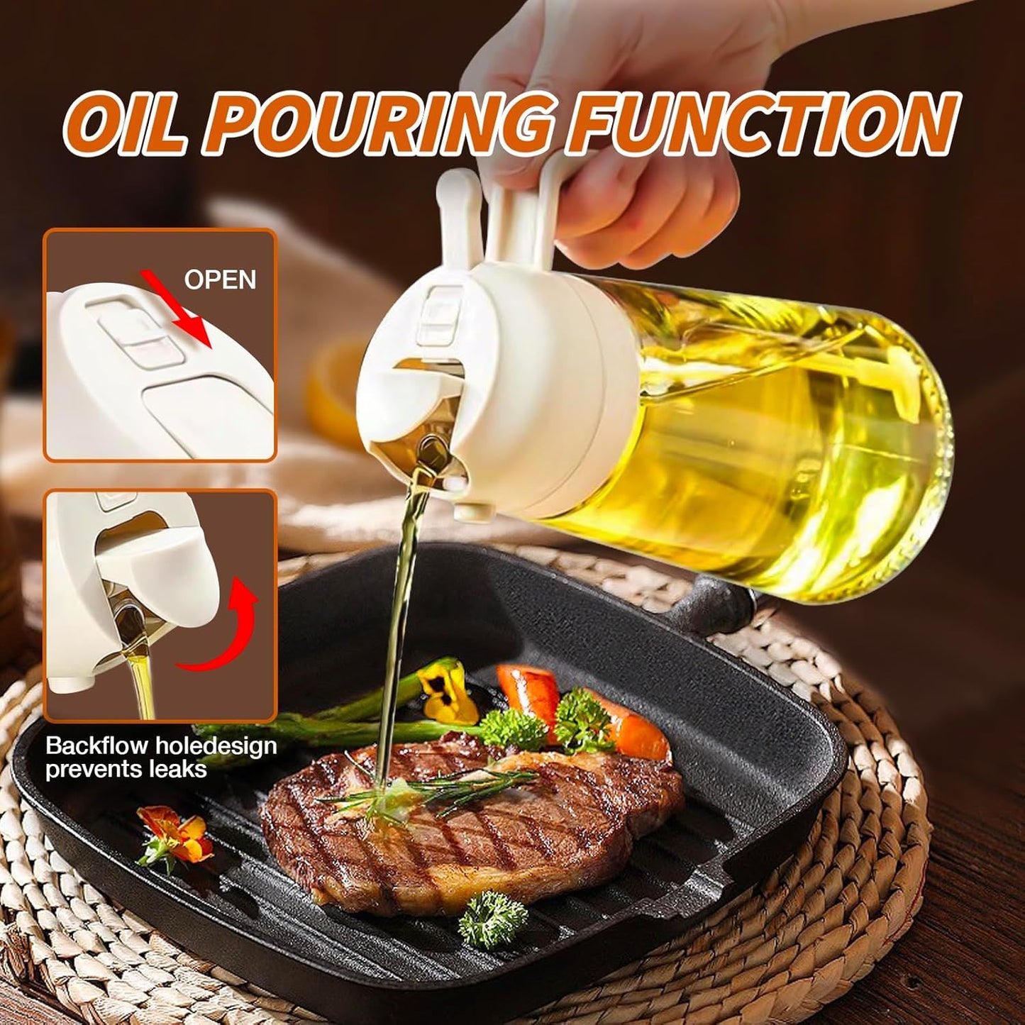 2 In 1 Oil Dispenser And Oil Sprayer,500ml 2 in 1 Glass Oil Sprayer and Dispenser Bottle, Premium Nozzle, Multi Color (2 IN 1 OIL DISPENSER AND SPRAYER)