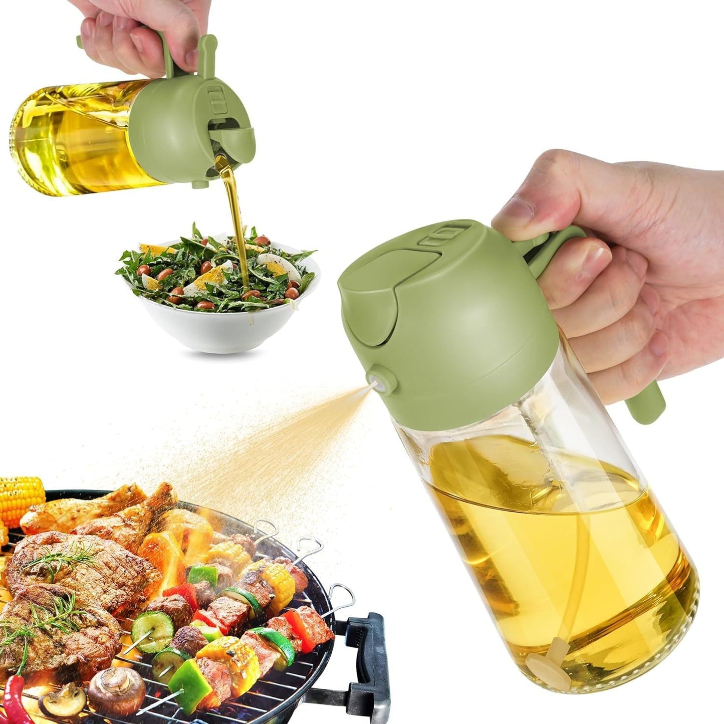 2 In 1 Oil Dispenser And Oil Sprayer,500ml 2 in 1 Glass Oil Sprayer and Dispenser Bottle, Premium Nozzle, Multi Color (2 IN 1 OIL DISPENSER AND SPRAYER)