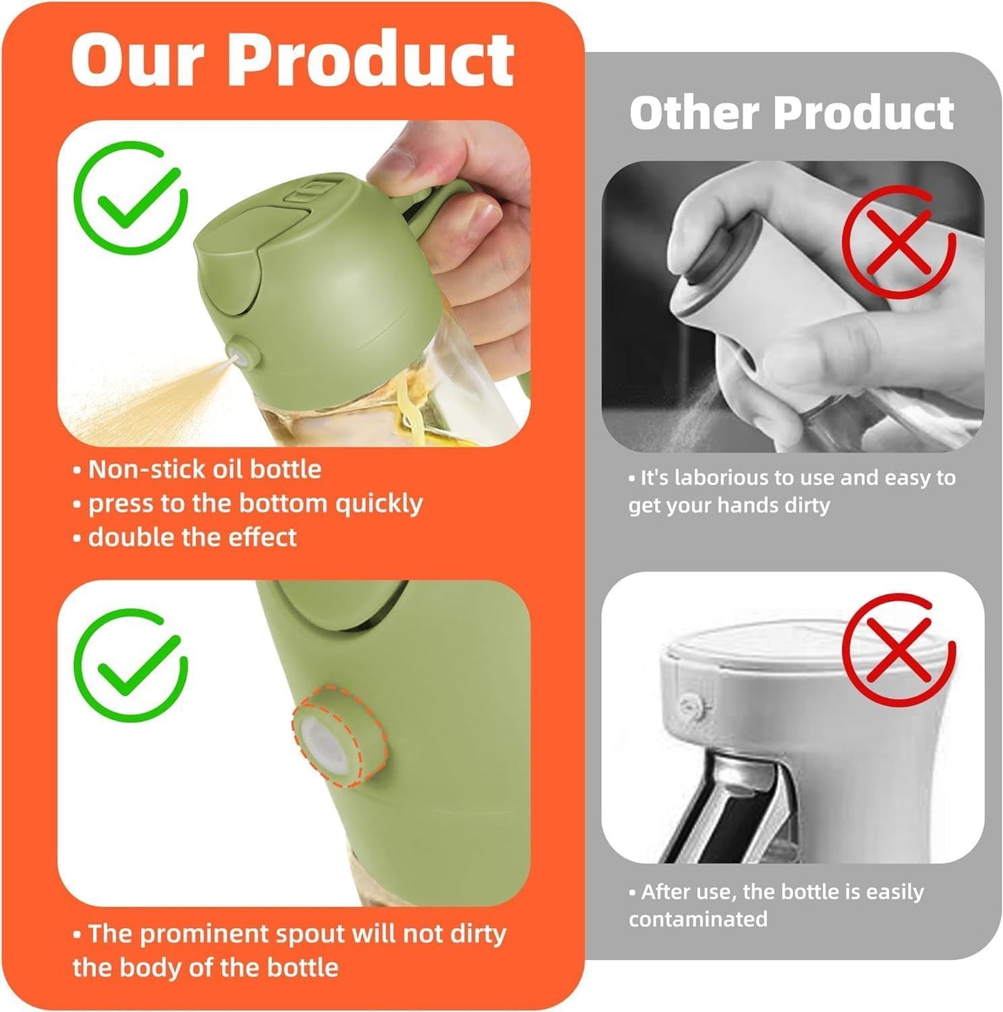 2 In 1 Oil Dispenser And Oil Sprayer,500ml 2 in 1 Glass Oil Sprayer and Dispenser Bottle, Premium Nozzle, Multi Color (2 IN 1 OIL DISPENSER AND SPRAYER)
