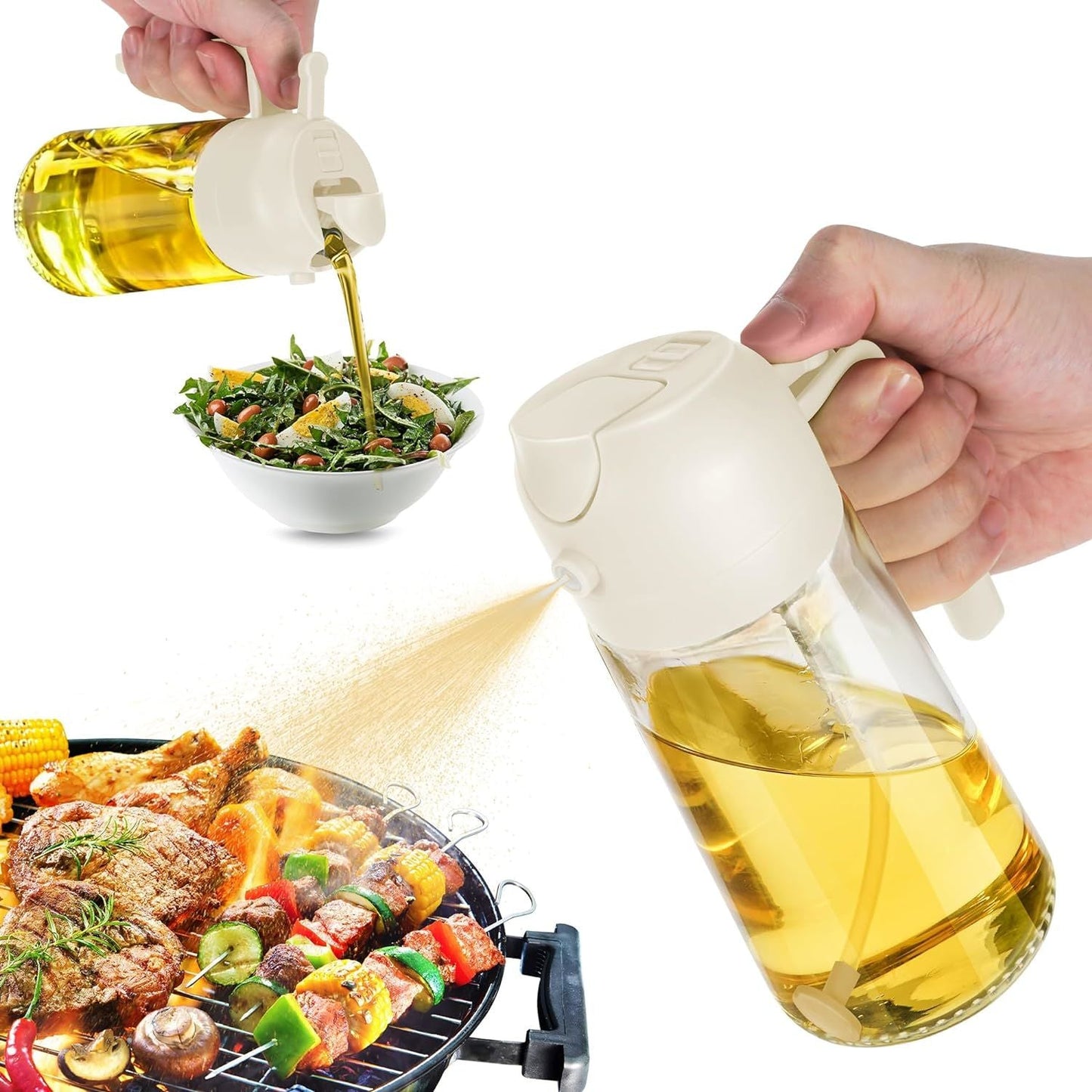 2 In 1 Oil Dispenser And Oil Sprayer,500ml 2 in 1 Glass Oil Sprayer and Dispenser Bottle, Premium Nozzle, Multi Color (2 IN 1 OIL DISPENSER AND SPRAYER)