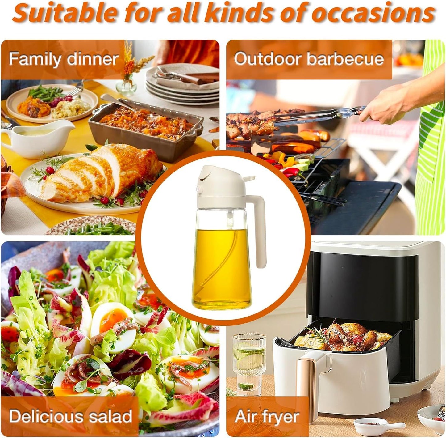 2 In 1 Oil Dispenser And Oil Sprayer,500ml 2 in 1 Glass Oil Sprayer and Dispenser Bottle, Premium Nozzle, Multi Color (2 IN 1 OIL DISPENSER AND SPRAYER)