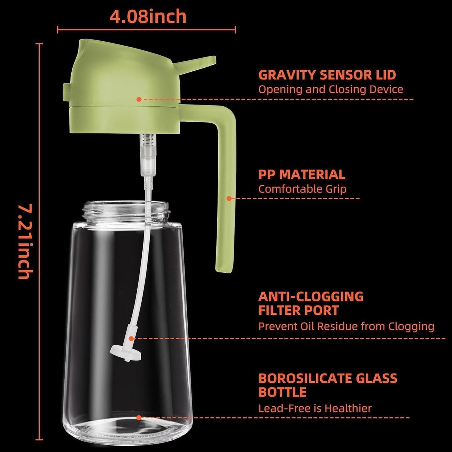 2 In 1 Oil Dispenser And Oil Sprayer,500ml 2 in 1 Glass Oil Sprayer and Dispenser Bottle, Premium Nozzle, Multi Color (2 IN 1 OIL DISPENSER AND SPRAYER)