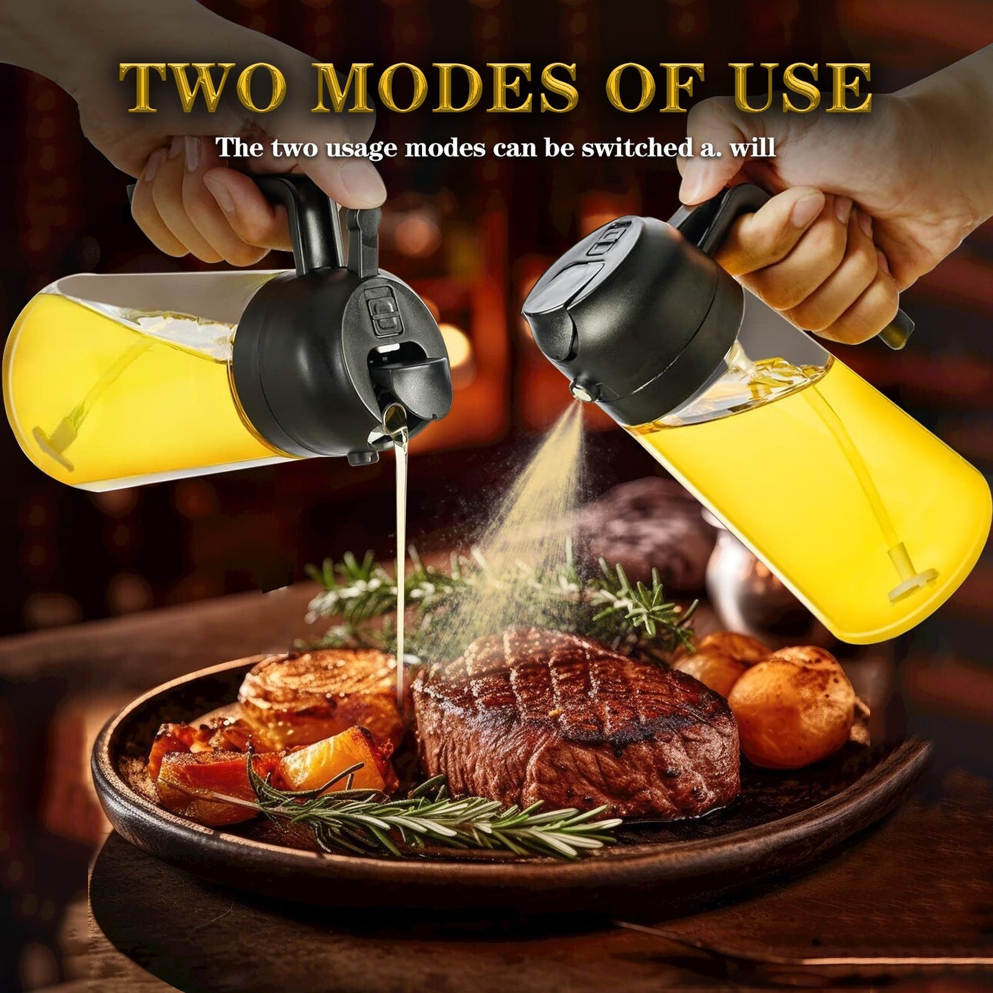 2 In 1 Oil Dispenser And Oil Sprayer,500ml 2 in 1 Glass Oil Sprayer and Dispenser Bottle, Premium Nozzle, Multi Color (2 IN 1 OIL DISPENSER AND SPRAYER)
