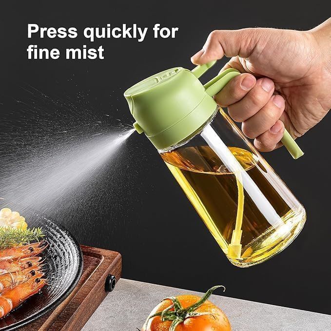 2 In 1 Oil Dispenser And Oil Sprayer,500ml 2 in 1 Glass Oil Sprayer and Dispenser Bottle, Premium Nozzle, Multi Color (2 IN 1 OIL DISPENSER AND SPRAYER)
