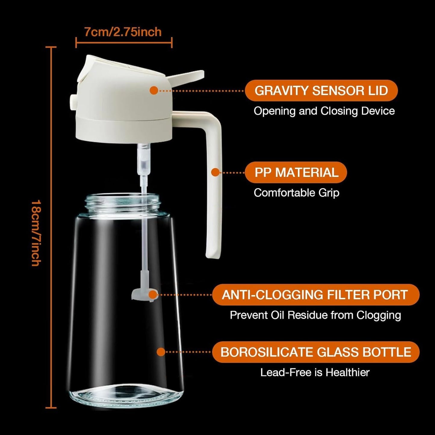 2 In 1 Oil Dispenser And Oil Sprayer,500ml 2 in 1 Glass Oil Sprayer and Dispenser Bottle, Premium Nozzle, Multi Color (2 IN 1 OIL DISPENSER AND SPRAYER)