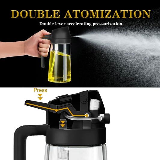 2 In 1 Oil Dispenser And Oil Sprayer,500ml 2 in 1 Glass Oil Sprayer and Dispenser Bottle, Premium Nozzle, Multi Color (2 IN 1 OIL DISPENSER AND SPRAYER)